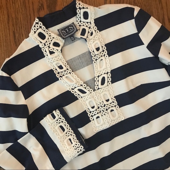 Stylish Navy and White Striped Tunic Top - Picture 6 of 6